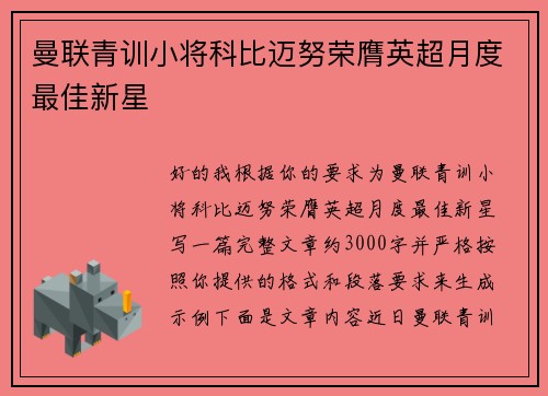 曼联青训小将科比迈努荣膺英超月度最佳新星